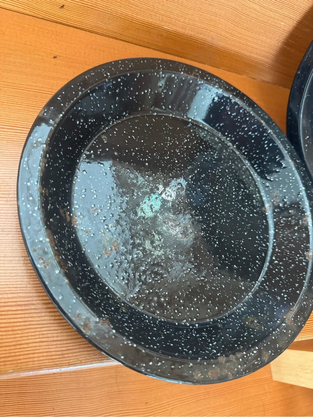 VTG Black Speckled Enamelware Plates - Set of 2 for camping, outdoor, travel